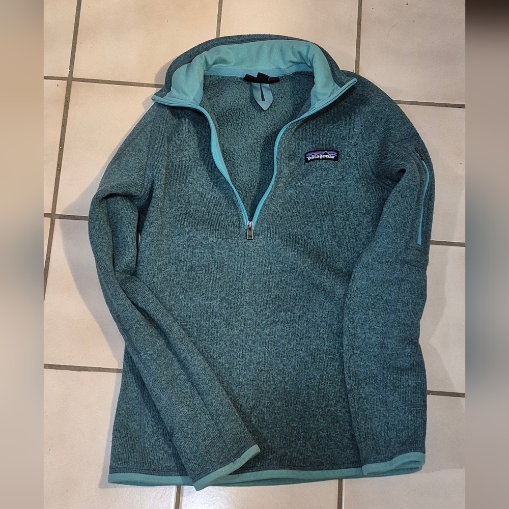 Patagonia Teal Green Half-Zip Fleece Sweatshirt - Picture 3 of 10